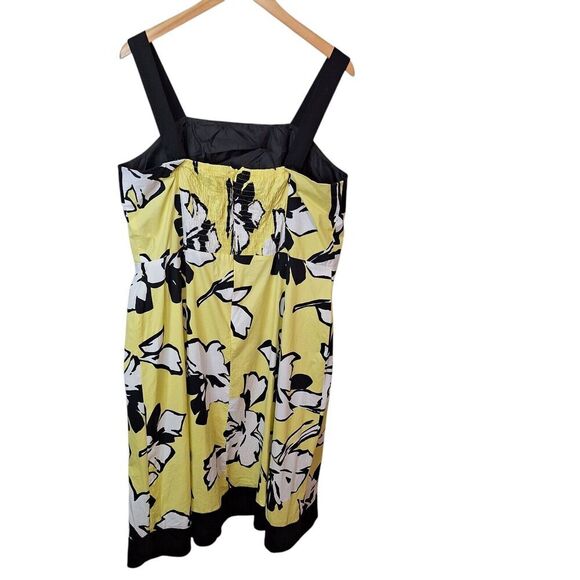 Cato Woman 18W Smocked‎ Back A Line Sun Dress Black Yellow Floral Straps Summer - Picture 2 of 8